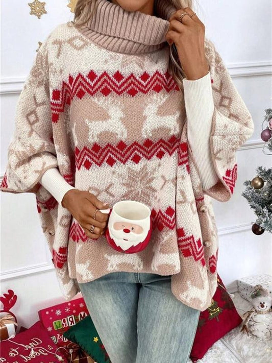 Women's Acrylic Turtleneck Oversized Relaxed Fit Geometric Turtleneck