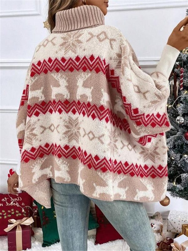Women's Oversized Reindeer Turtleneck Sweater