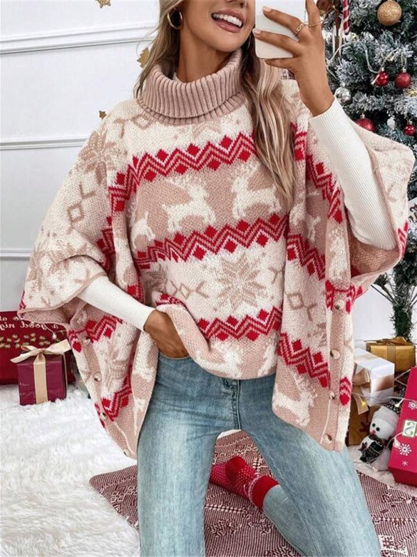 Women's Oversized Reindeer Turtleneck Sweater