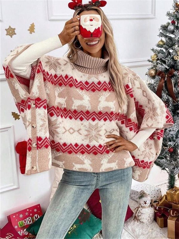 Women's Oversized Reindeer Turtleneck Sweater