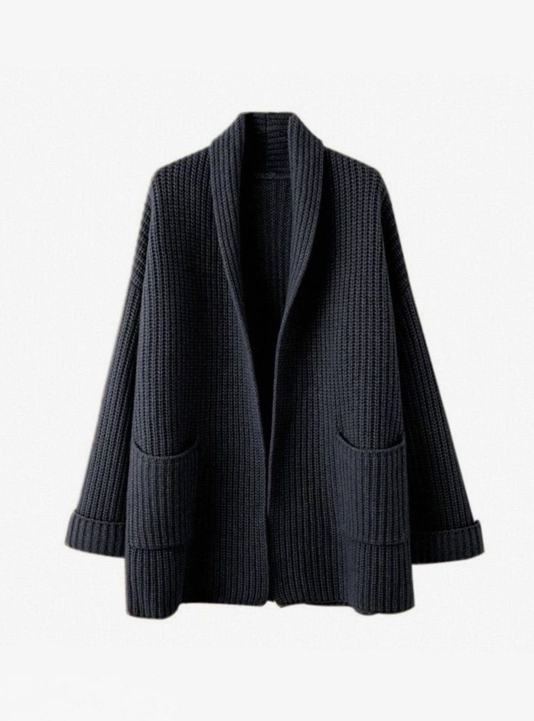 Women's Ribbed Knit Long Cardigan with Pockets Black