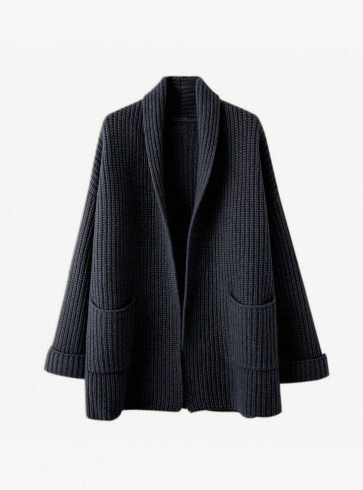 Women's Ribbed Knit Long Cardigan with Pockets Black