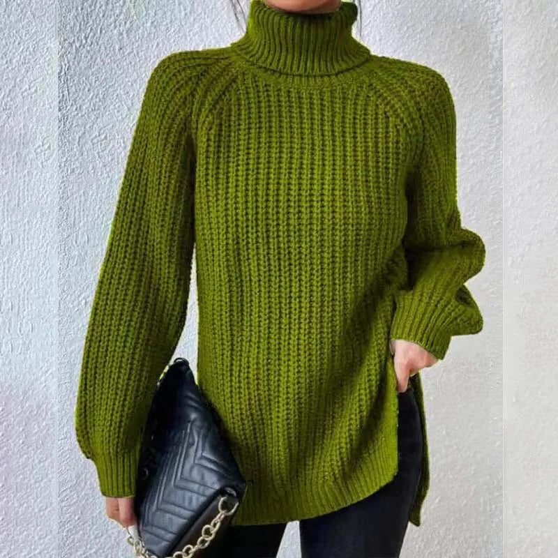 Women's Ribbed Knit Turtleneck Sweater Pea Green