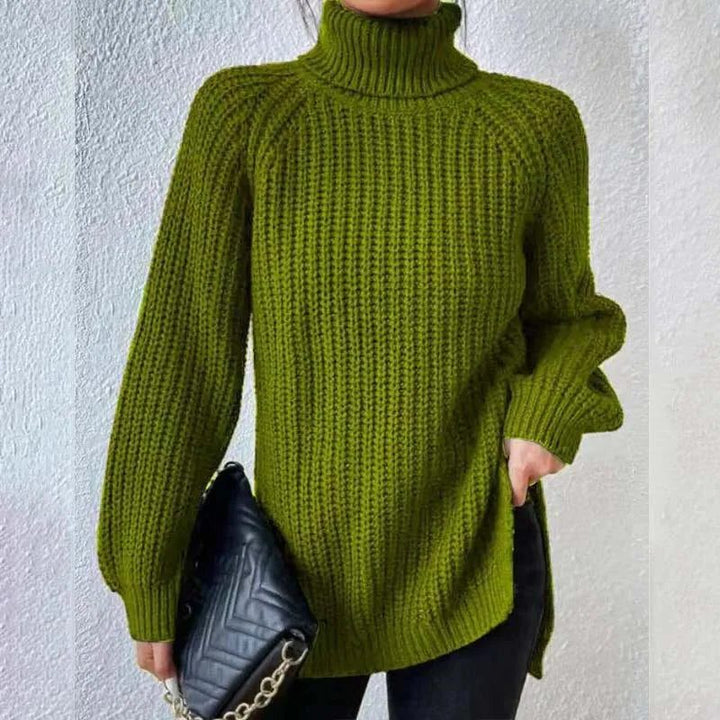 Women's Ribbed Knit Turtleneck Sweater Pea Green