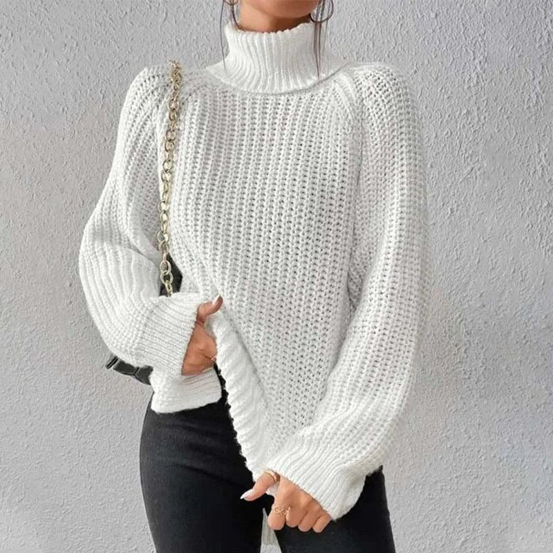 Women's Ribbed Knit Turtleneck Sweater White