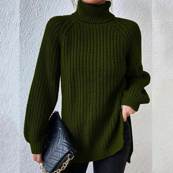 Women's Ribbed Knit Turtleneck Sweater Army Green