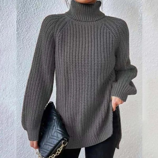 Women's Ribbed Knit Turtleneck Sweater Dark Grey