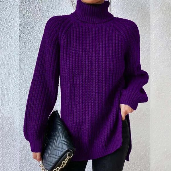 Women's Ribbed Knit Turtleneck Sweater Purple