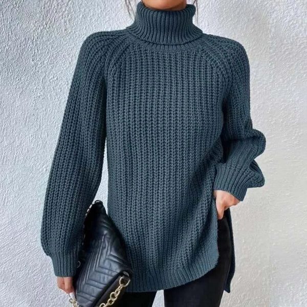 Women's Ribbed Knit Turtleneck Sweater Dust Blue