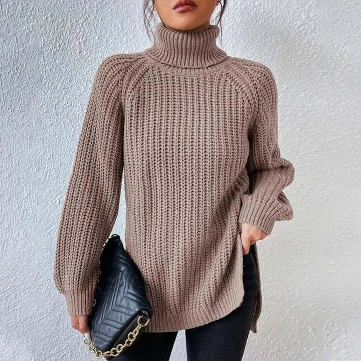 Women's Ribbed Knit Turtleneck Sweater Khaki