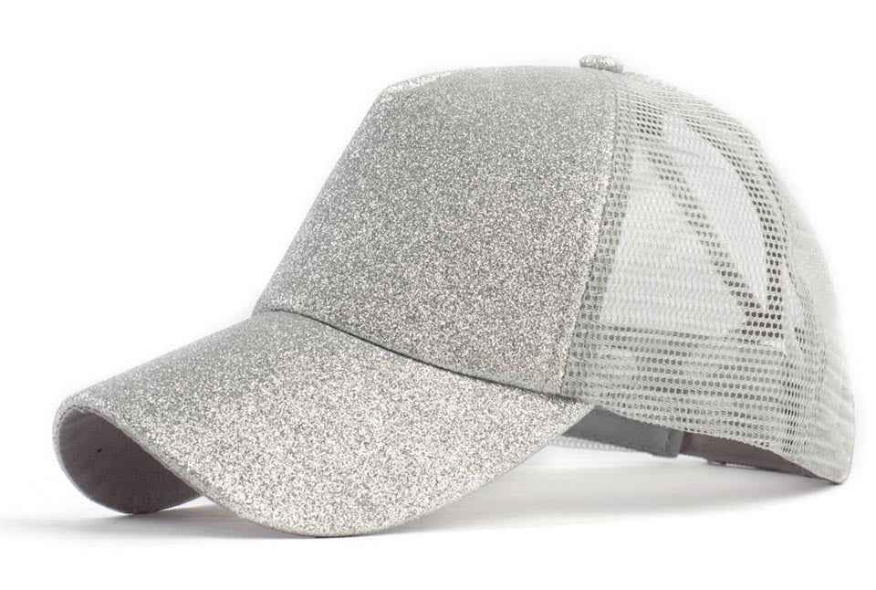 Baseball-Caps Ponytail Snapback Sequins Hip-Hop-Hat Silver