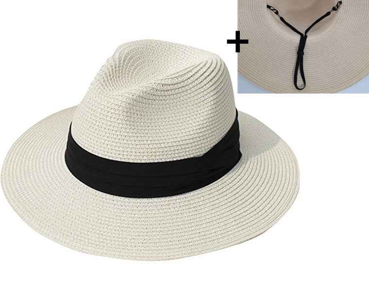 Casual All-match Sun Hat Foldable Sun Hat Milk white with windproof rope