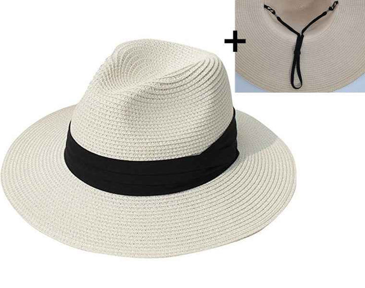 Casual All-match Sun Hat Foldable Sun Hat Milk white with windproof rope