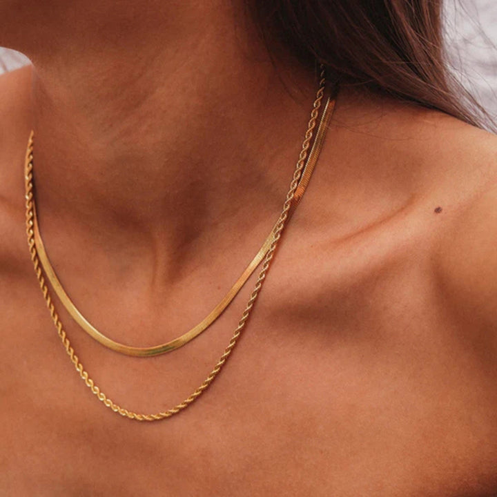 Maree | Women's Layered Gold Necklace with Double Links