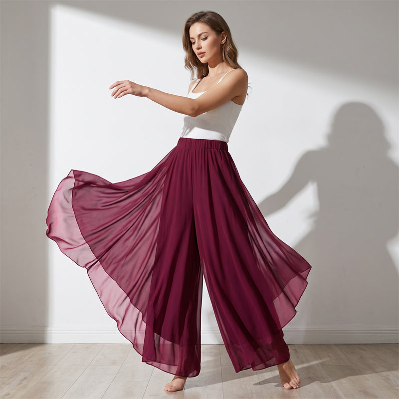 Women's Flowing Chiffon Palazzo Trousers Red