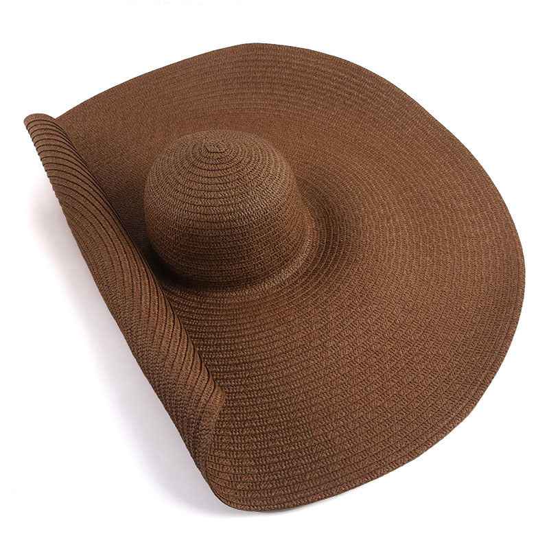 Oversized 25CM Wide Brim Straw Beach Hat for Women - UV Protection & Sun Safety Brown