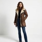 Women's Winter Leather Shearling Coat - Warm & Stylish Outerwear