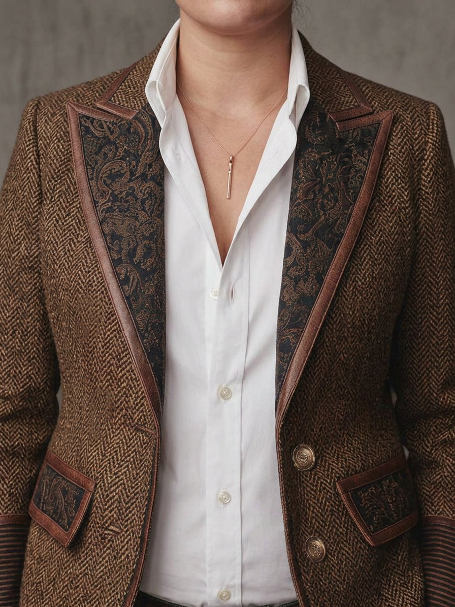 Damenblazer mit Fischgratmuster und Kunstpanel