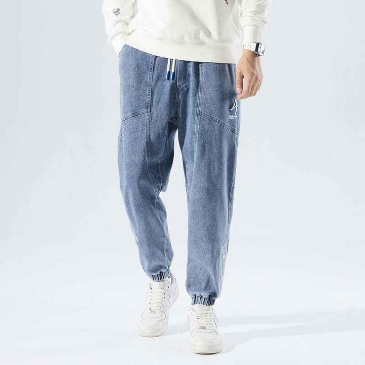 Men's Relaxed Fit Jogging Pants – Denim Style – Drawstring & Elastic Cuffs Blue