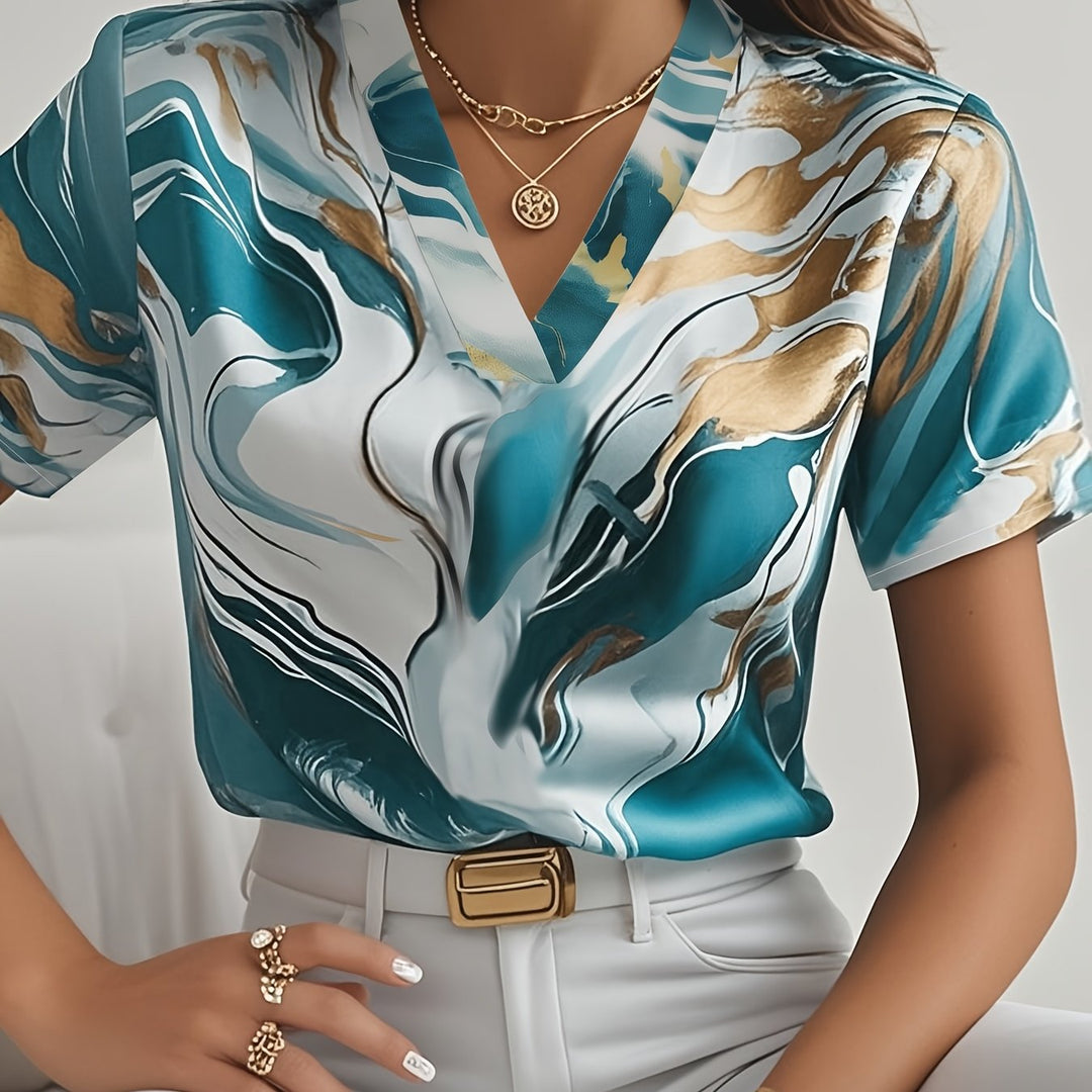 Women's Artful Swirl-Print Blouse Lake Blue