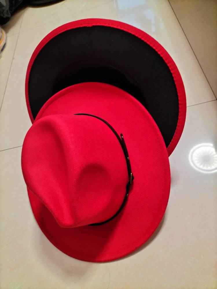 Stylish Color-Block Fedora Hat for Trendy Jazz Lovers Big red inner black M