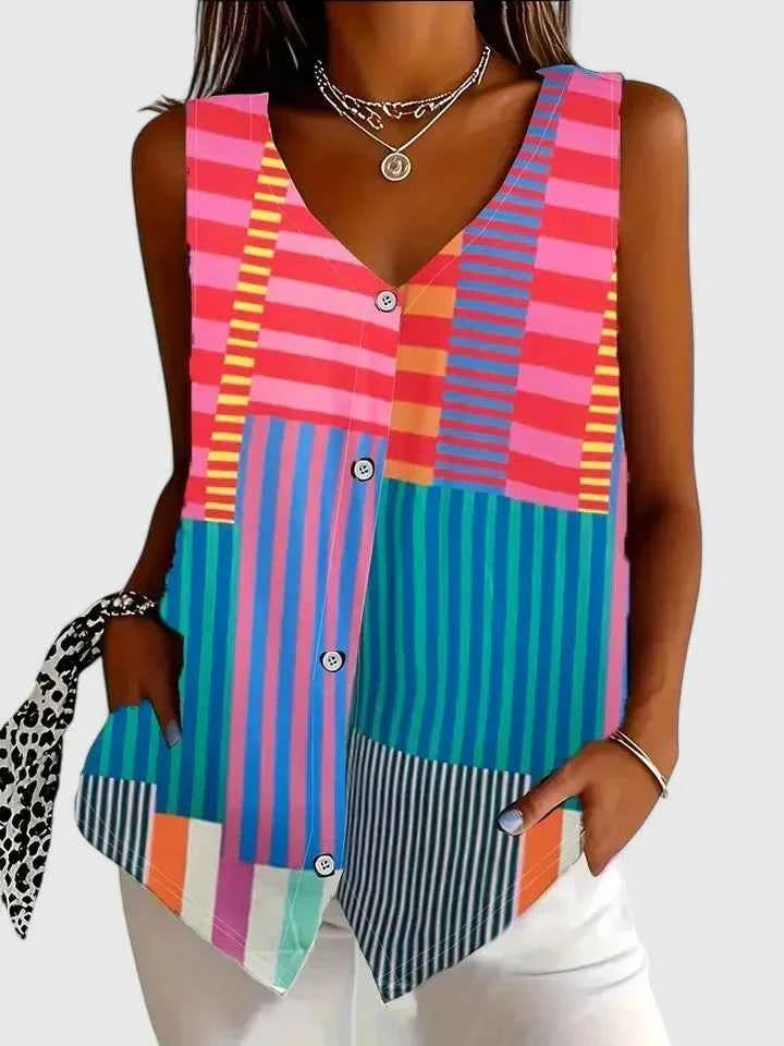 Women's Sleeveless Button-Front Blouse Multicolored
