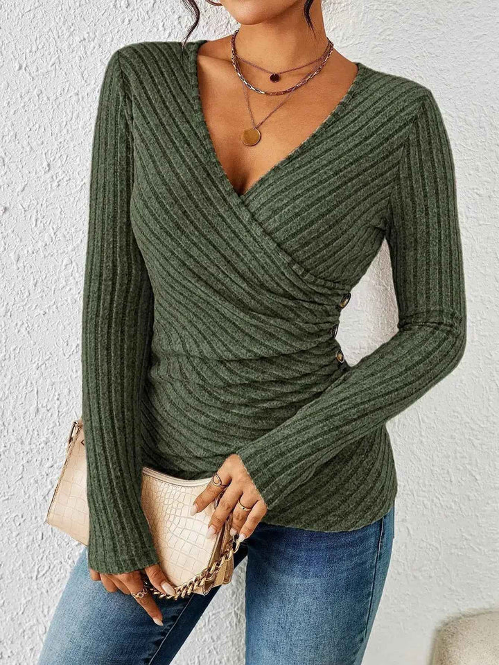 Barbara | Women's Long Sleeve V-Neck Wrap Top Green