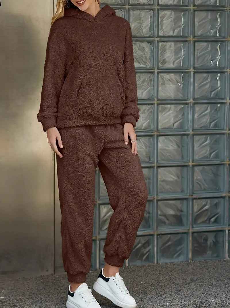 Women's Fleece Loungewear Set – Comfortable Hoodie and Pants – Loose Fit Homewear