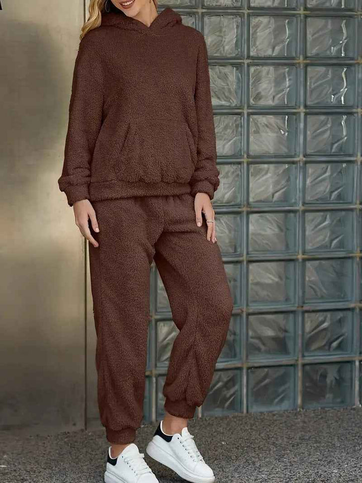 Women's Fleece Loungewear Set – Comfortable Hoodie and Pants – Loose Fit Homewear