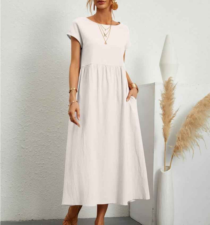 Sylvia | Elegant Relaxed Fit Midi Dress White