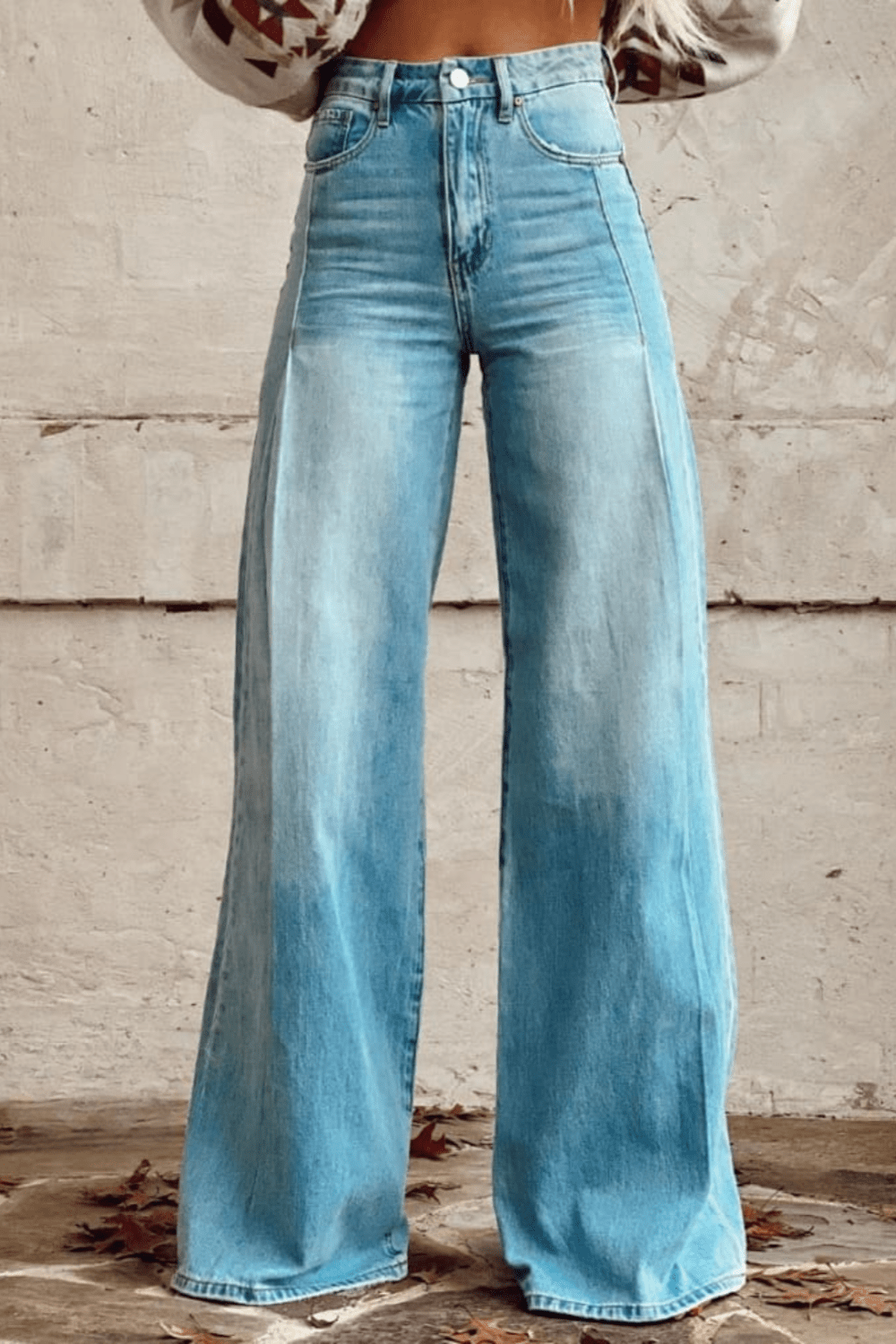 Nanine | Women's Boho Vintage Wide Leg Denim Pants Blue