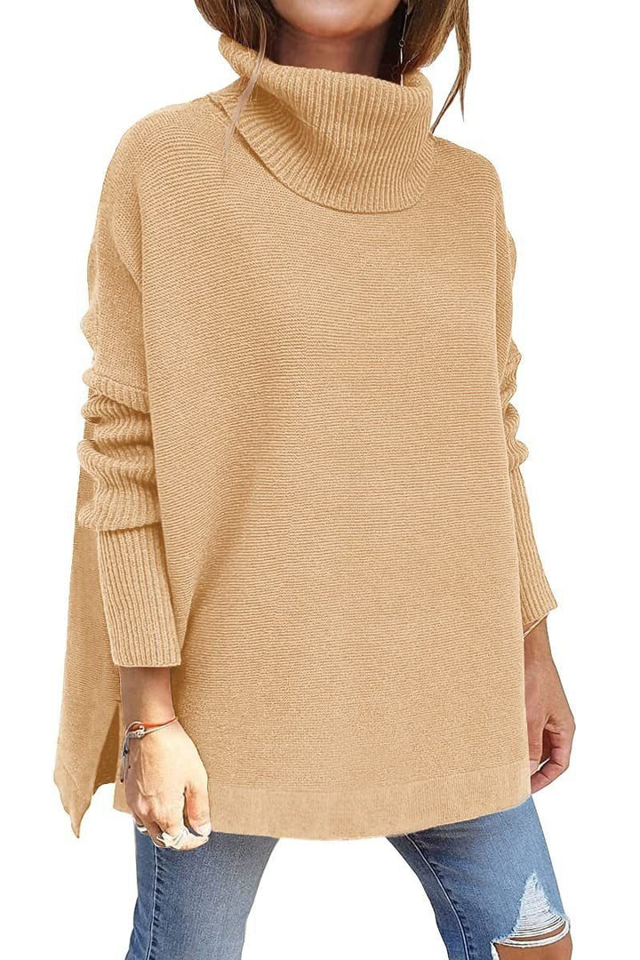 Women's Ribbed Knit Turtleneck Sweater Brown