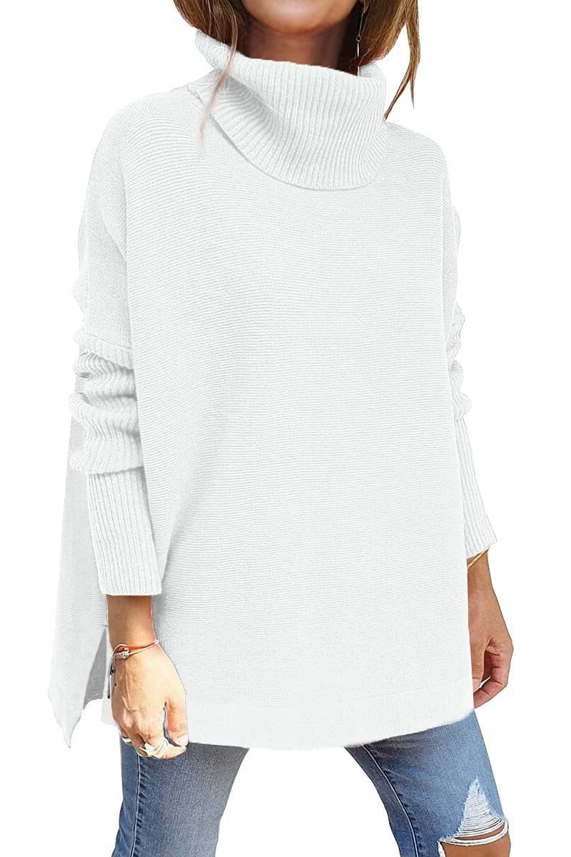 Women's Ribbed Knit Turtleneck Sweater White