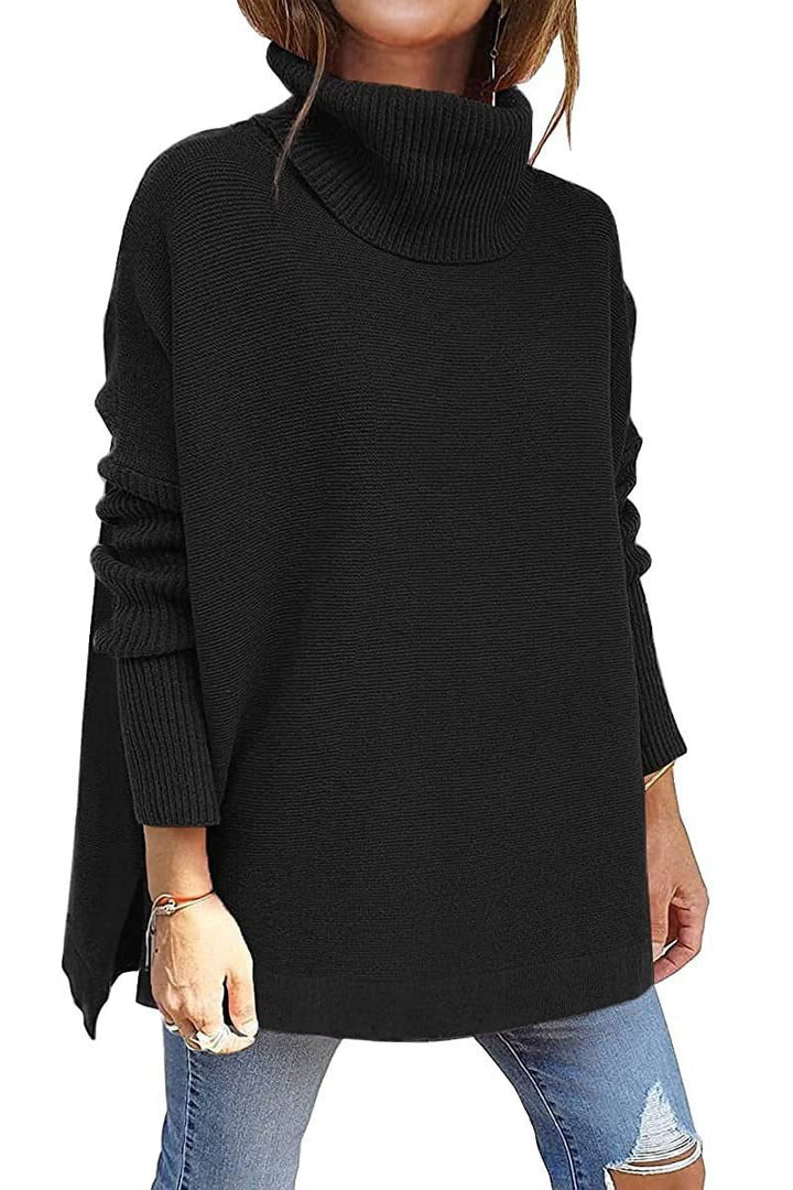 Women's Ribbed Knit Turtleneck Sweater Black