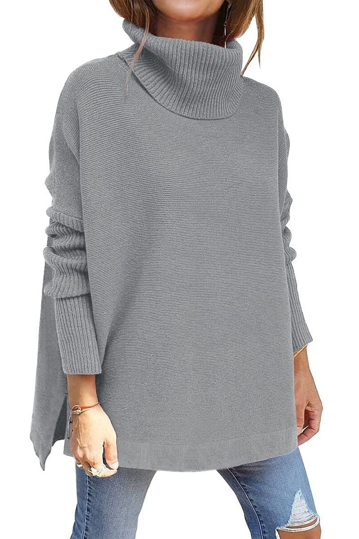 Women's Ribbed Knit Turtleneck Sweater Grey