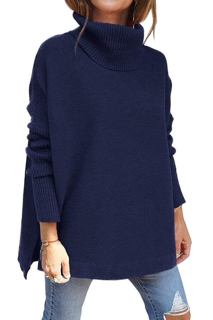 Women's Ribbed Knit Turtleneck Sweater Blue