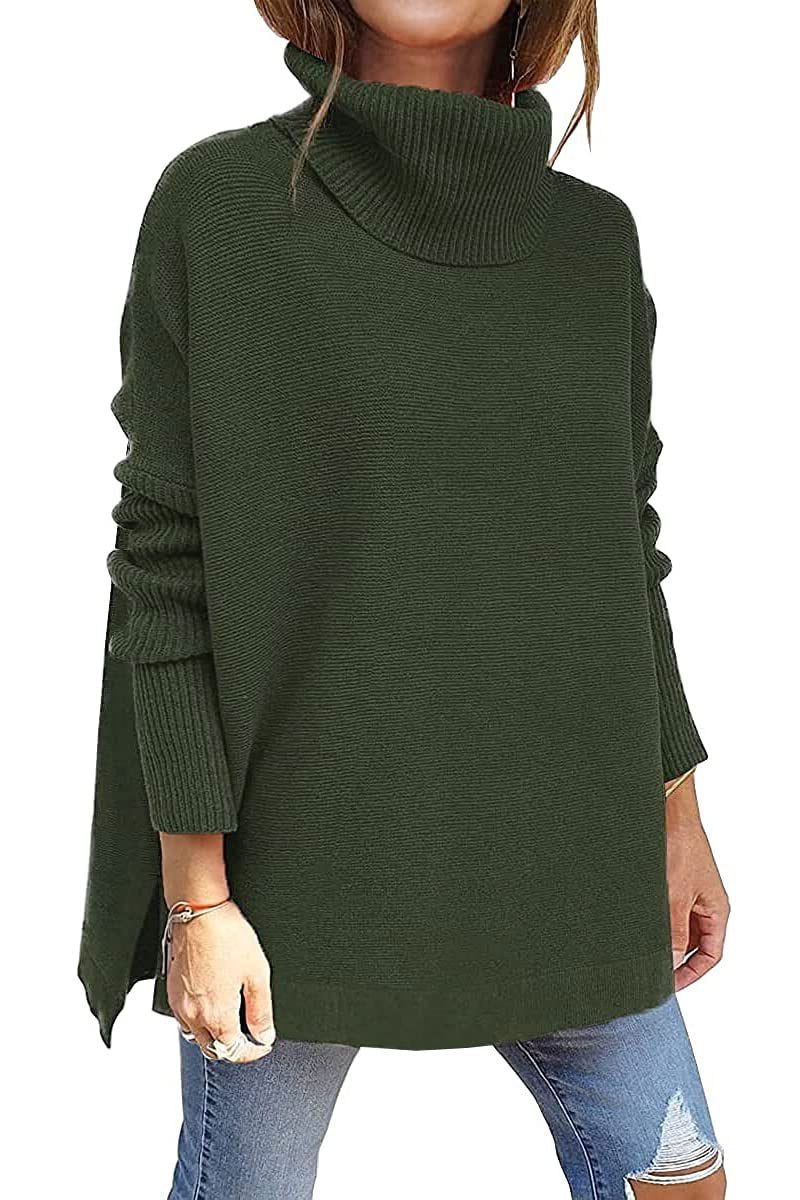 Women's Ribbed Knit Turtleneck Sweater Green