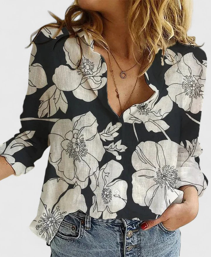 Women's Relaxed Button-Up Blouse Black 2