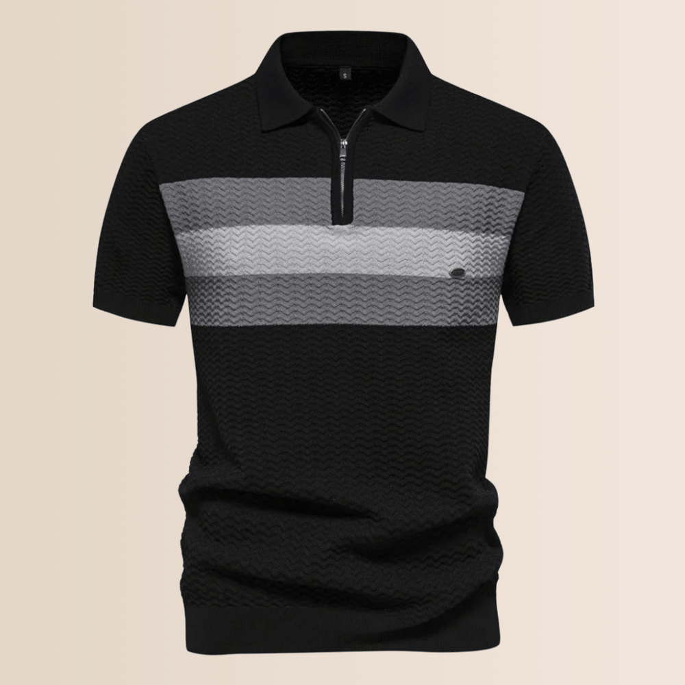 Men's Striped Knit Design Polo Shirt Black