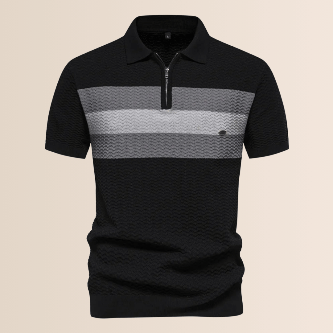 Men's Striped Knit Design Polo Shirt Black