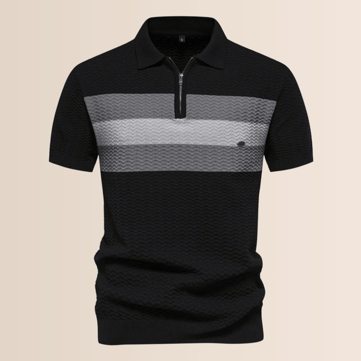 Men's Striped Knit Design Polo Shirt Black