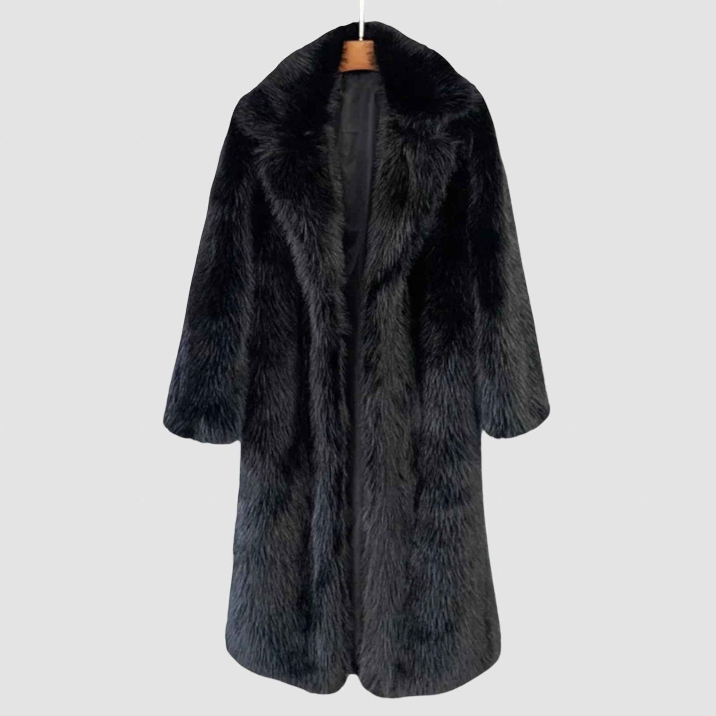 Women's Faux Fur Long Winter Coat - Stylish & Warm Outerwear Black