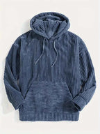 Men's Corduroy Hoodie Sweater – Relaxed Fit with Kangaroo Pocket Blue