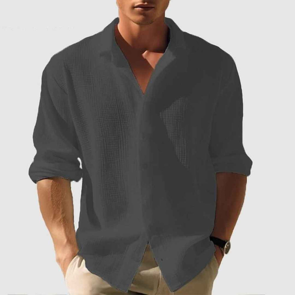 Men's Long Sleeve Casual Cotton Waffle Shirt Black
