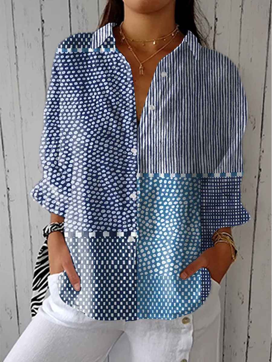 Women's Ocean Patchwork Blouse with Unique Design Multicolor