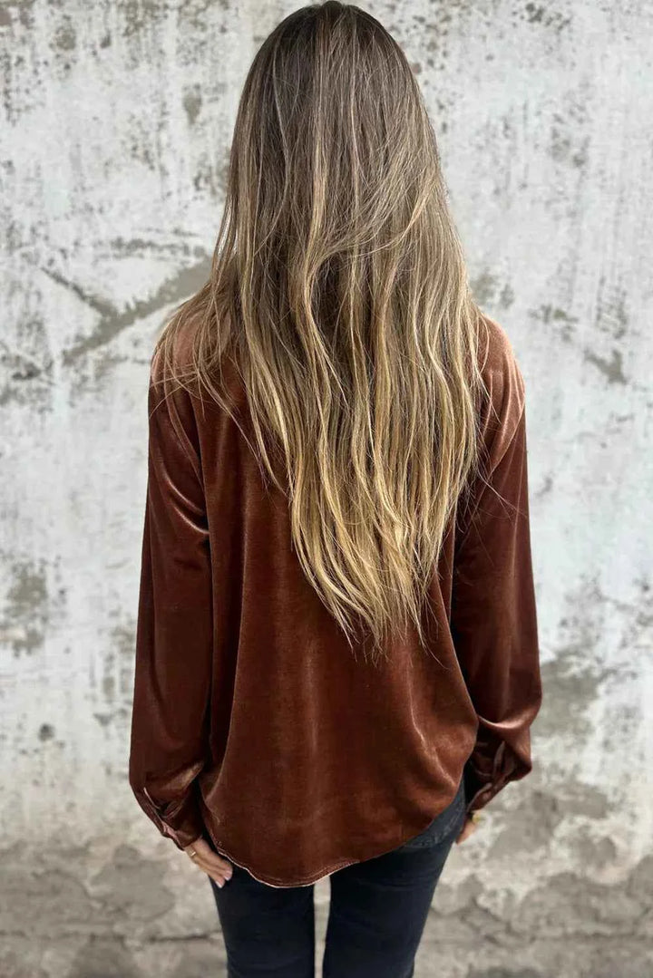 Women's Velvet Button-Up Blouse
