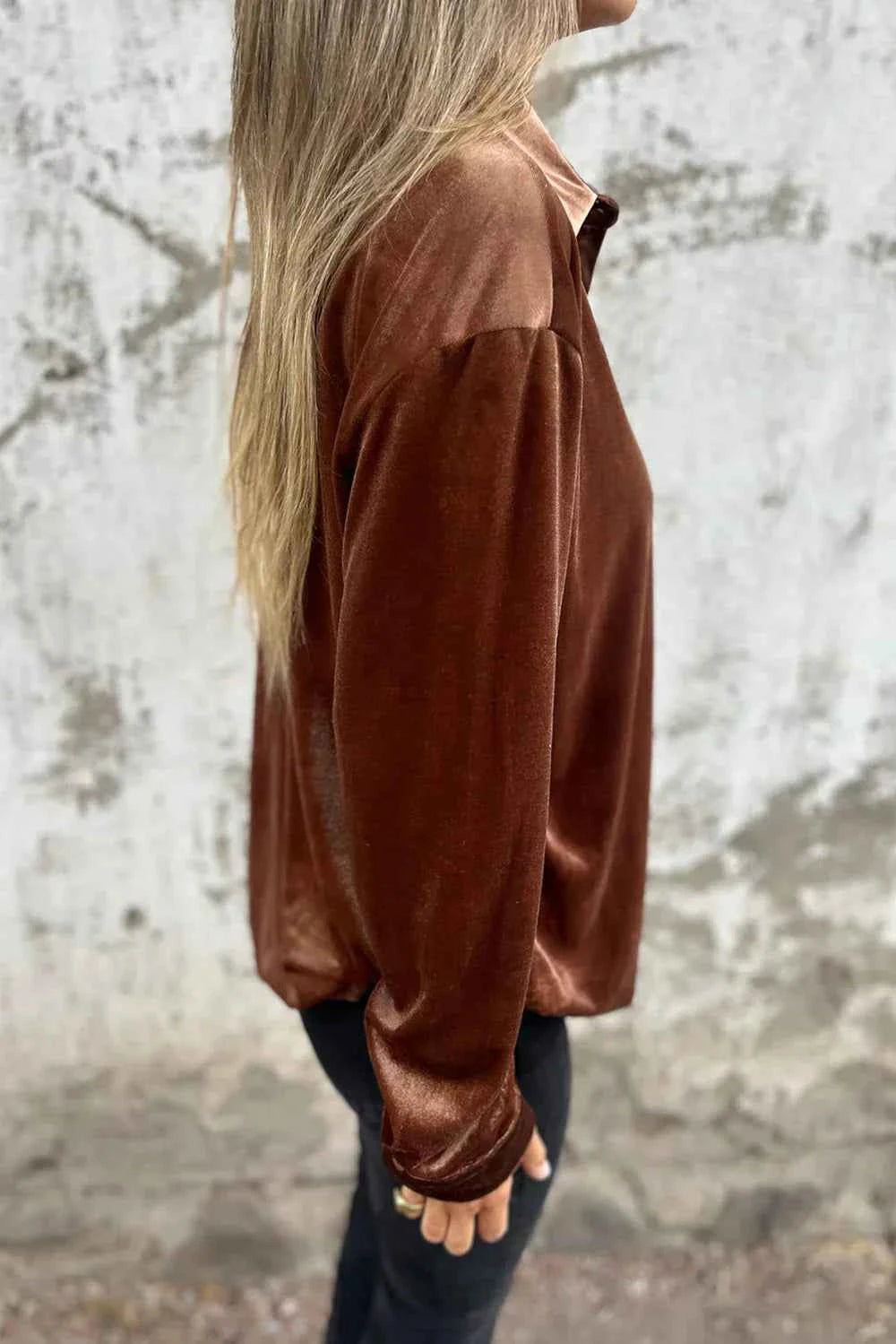 Women's Velvet Button-Up Blouse