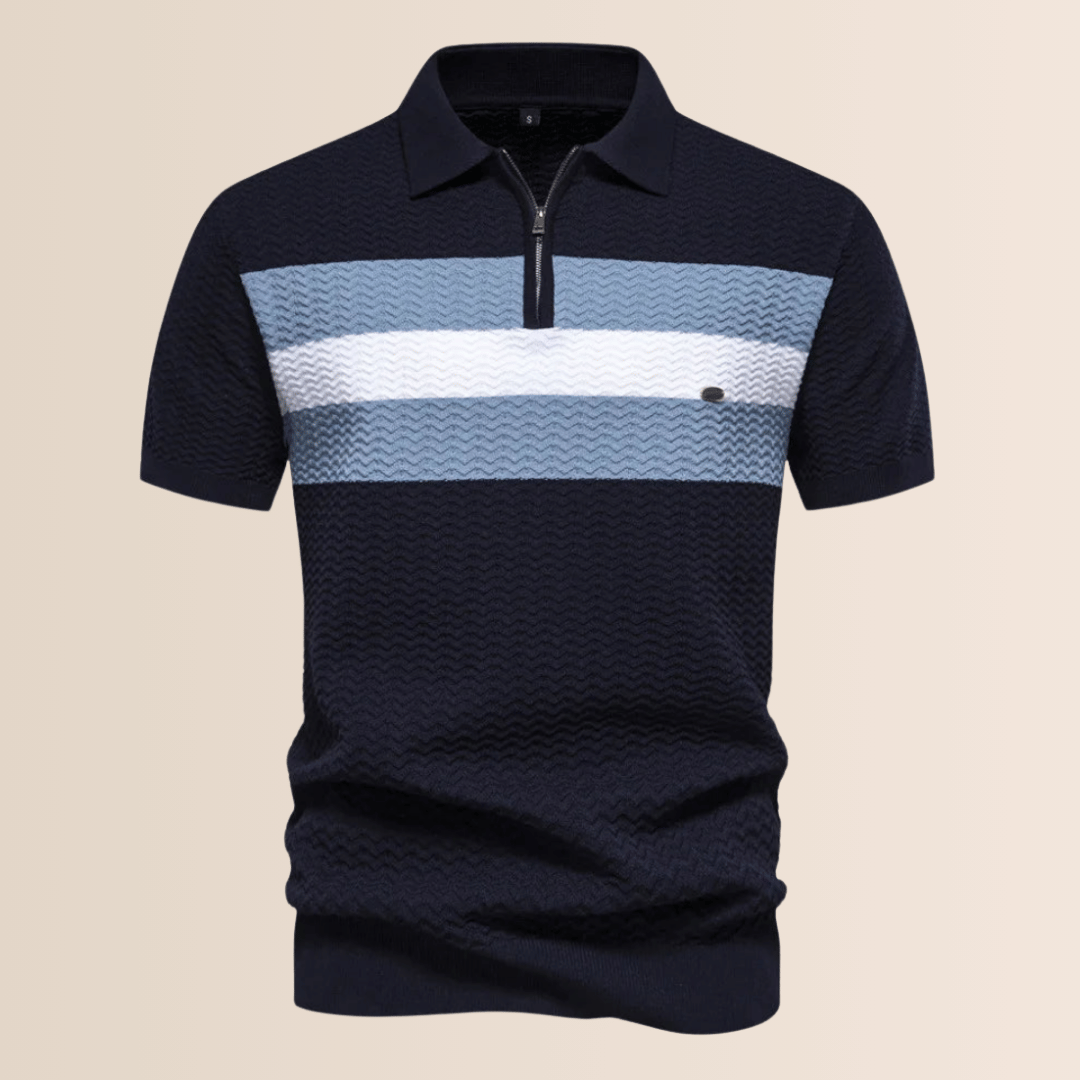Men's Striped Knit Design Polo Shirt Navyblue