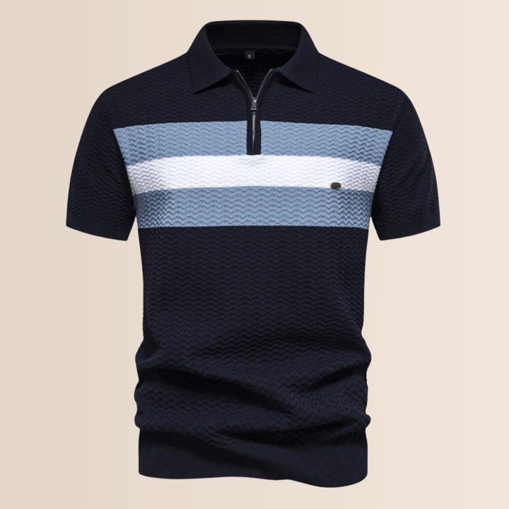 Men's Striped Knit Design Polo Shirt Navyblue