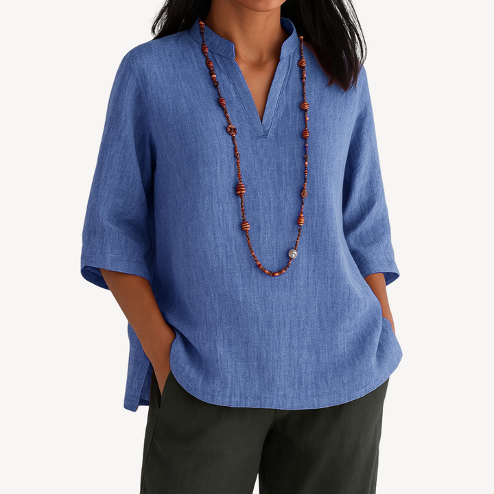 Women's Casual Linen Tunic Top Blue